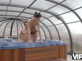 VIP4K. Skinny brunette has xxx clip with her older swain in the pool
