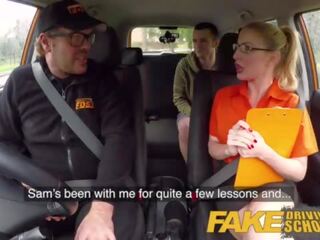 Fake Driving School Exam failure initiates to gorgeous enticing blonde car fuck