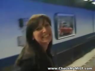 Check My MILF Amateur Cougar Sucking cock on Public.